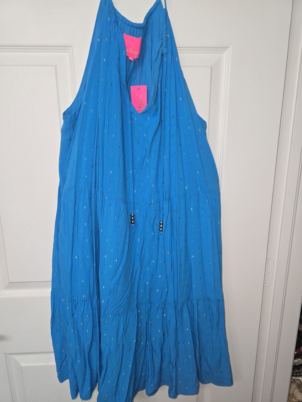 Lilly Pulitzer Womens Blue Halter Sundress with Metallic Detail